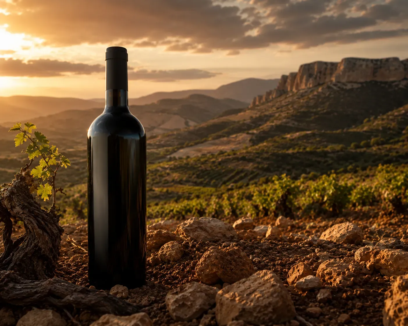 Glyphosate-free and clean Spanish wine, honestly | a bottle among old vines under an evening sky · Spanish Terroir